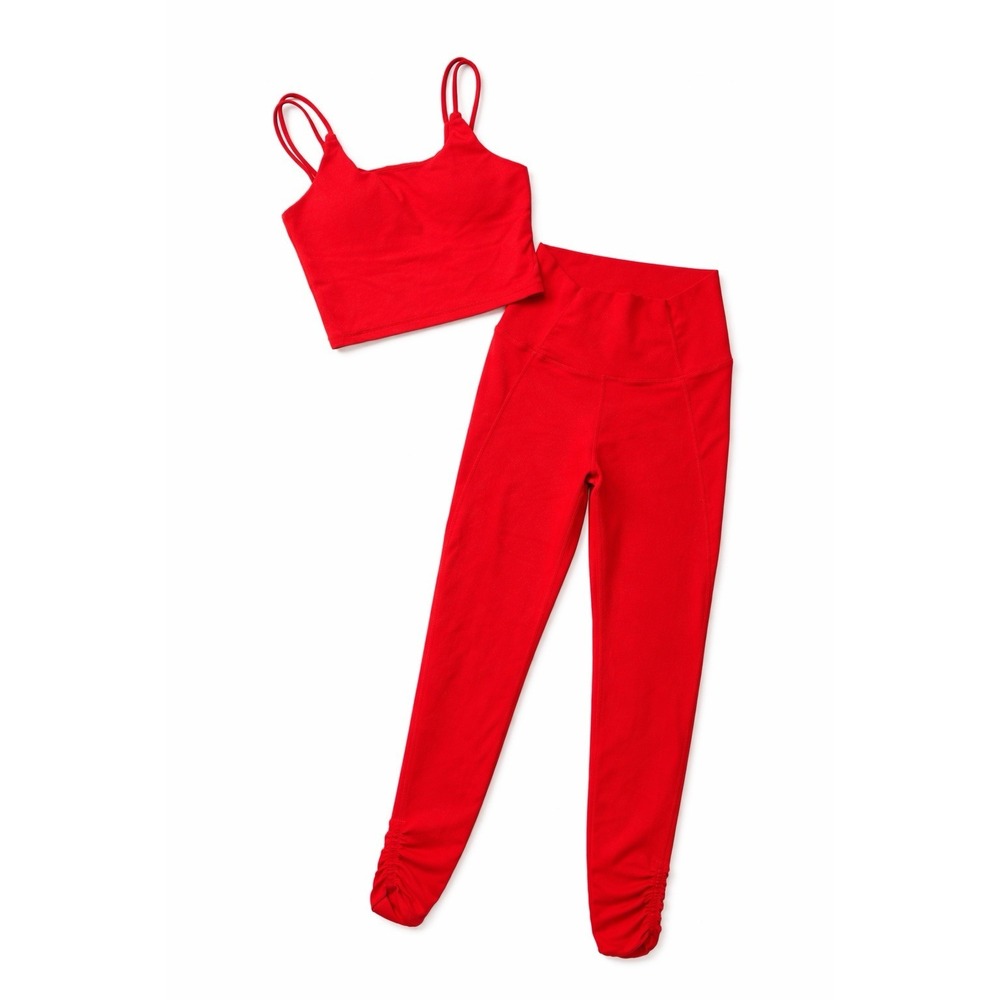 WILO The Label Melbourne Red Matching Set Crop Tank & Ruched Leggings Sz XS